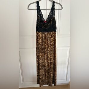 NWOT Soma Cool Nights Classics Black Lace & Leopard Print Chemise - Size Medium